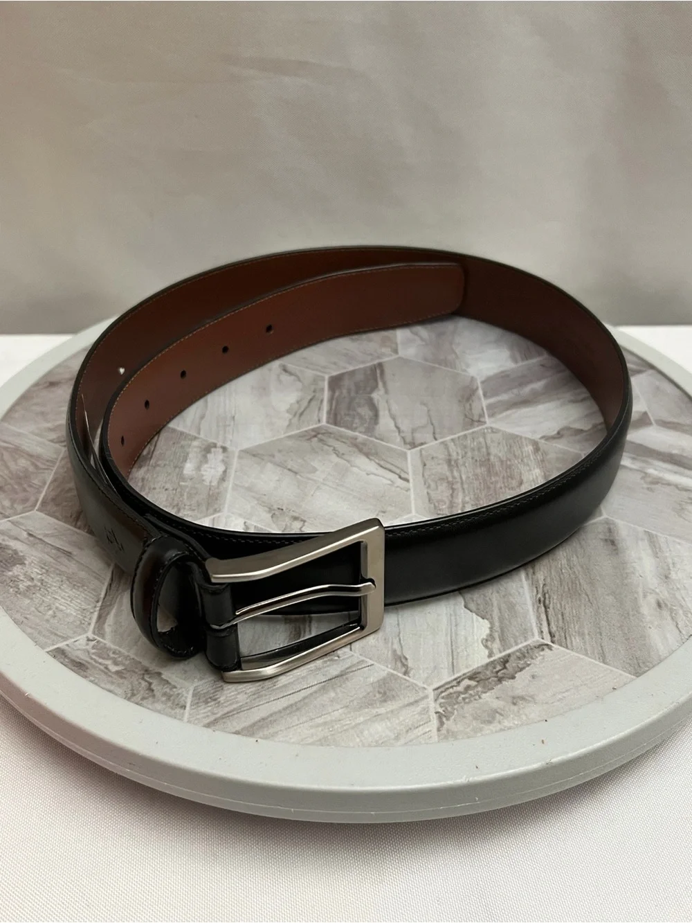 Original Penguin Men’s Black Leather Dress Belt Size 30 Gunmetal Buckle